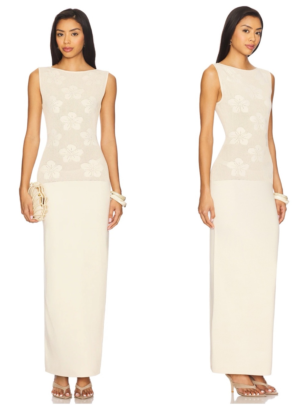Lovers + Friends Cream Maxi Dress with Floral Knit Bodice
